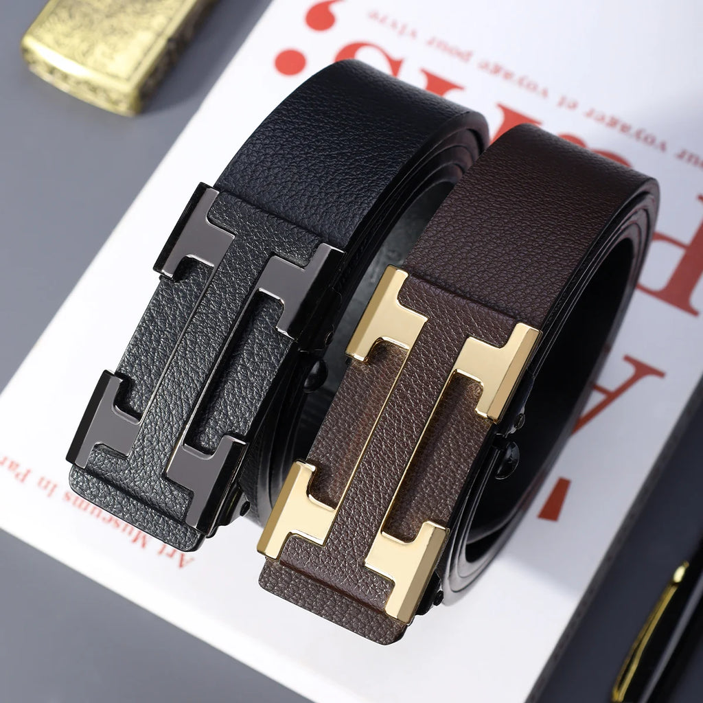 Cinturón de Negocios Elegante para Hombre con Hebilla Metálica Automática, Duradero para Uso Diario, Regalo Perfecto