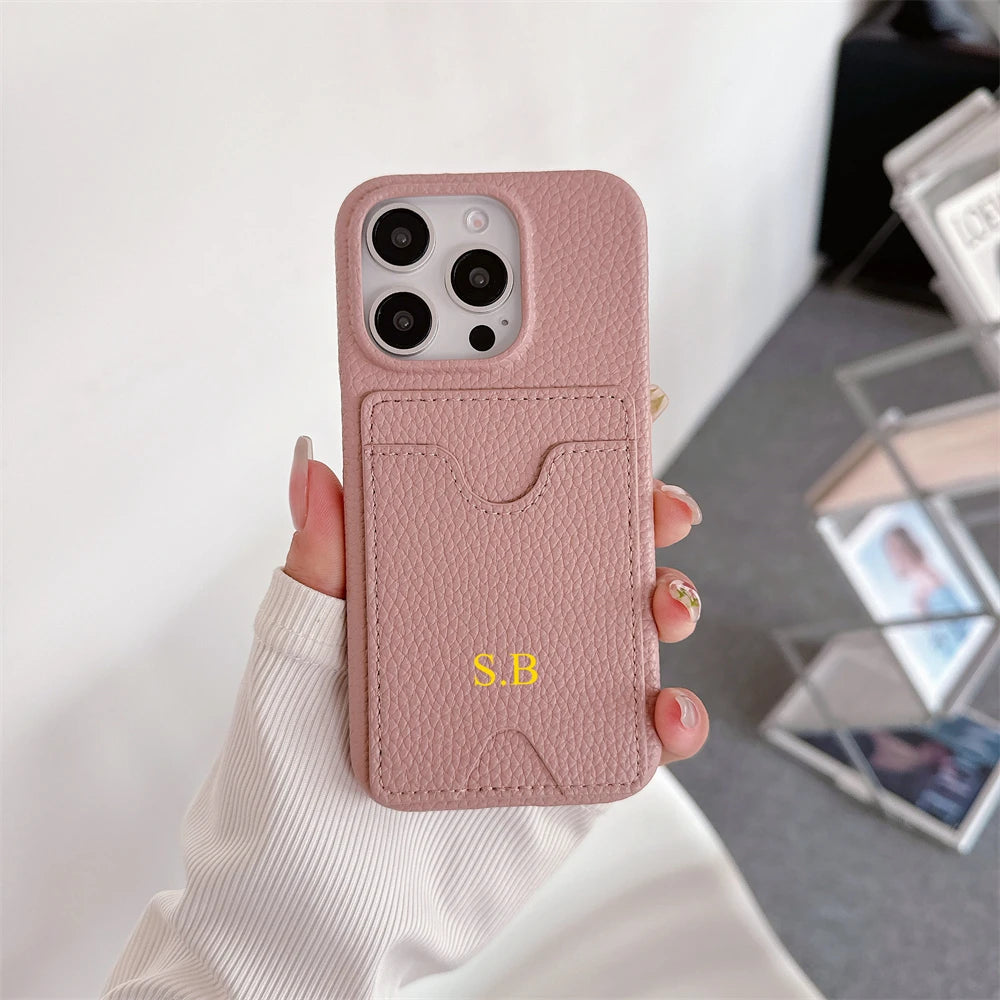 Funda Retro personalizada con nombre de cuero para tarjetas, funda tipo billetera antigolpes para iPhone 15 14 13 12 11 Pro Max 14 15 Plus