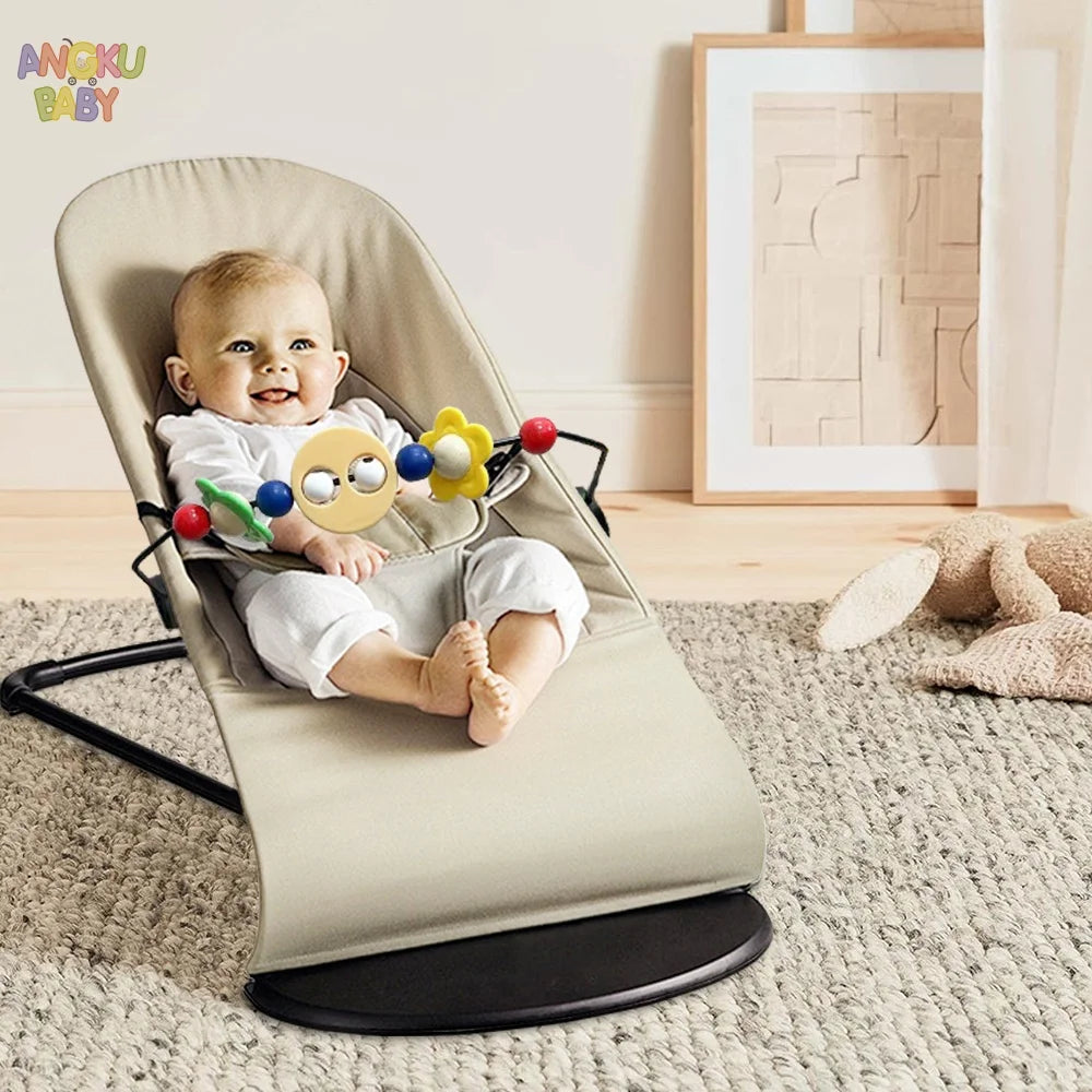 Silla Mecedora para Bebé Ajustable en 3 Alturas, Silla Columpio Plegable para Recién Nacidos de 0 a 12 Meses, Silla Mecedora Ajustable con Juguetes