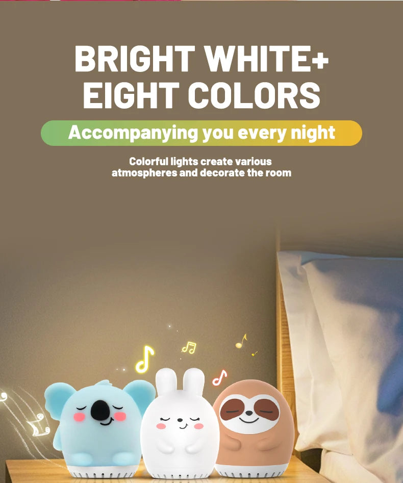 Mini máquina de ruido blanco de conejo bonito, luz LED nocturna, 20 música calmante para bebés, ayuda para dormir, lámpara de palmas de silicona para niños y niños