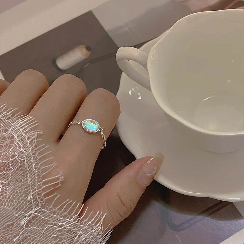 Anillo de Ópalo de Plata de Ley 925 para Mujer, Ajustable, para el Dedo Índice, Diseño Simple y Elegante, Joyería de Alta Gama, Regalo