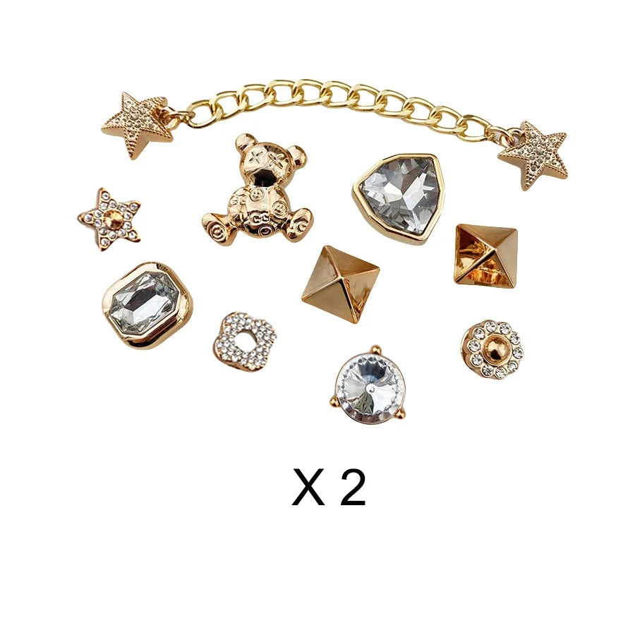 20 piezas de diamantes de imitación ostentosos, dijes desmontables, cadena de Metal, decoraciones para zapatos, adecuadas para Crocs Clog Bogg Bag, regalo de fiesta, Idea para niña
