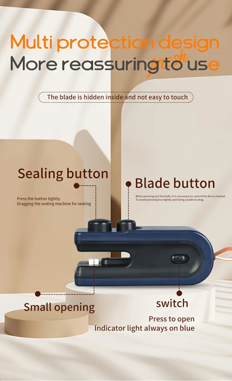 Selladora de Bolsas Eléctrica con Calor, Carga USB, Atracción Magnética, 2 en 1, Sellado y Corte, Selladora de Bolsas de Plástico Portátil 2026