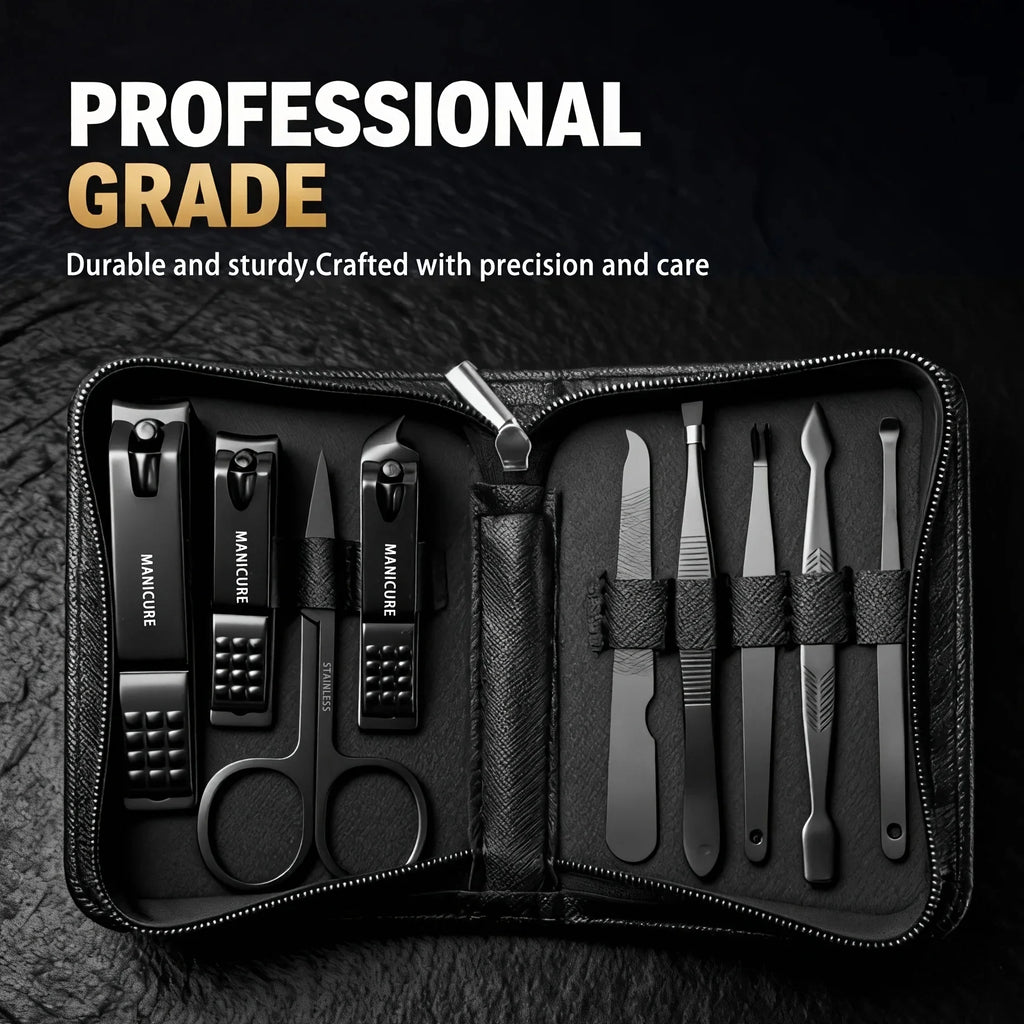 Kit de 9 Piezas para el Cuidado de las Uñas, Portátil, con Cortaúñas, Corta Cutículas, Tijeras para Uñas de los Pies, Lima para Uñas, Pinzas, Ideal para Viajes y el Hogar