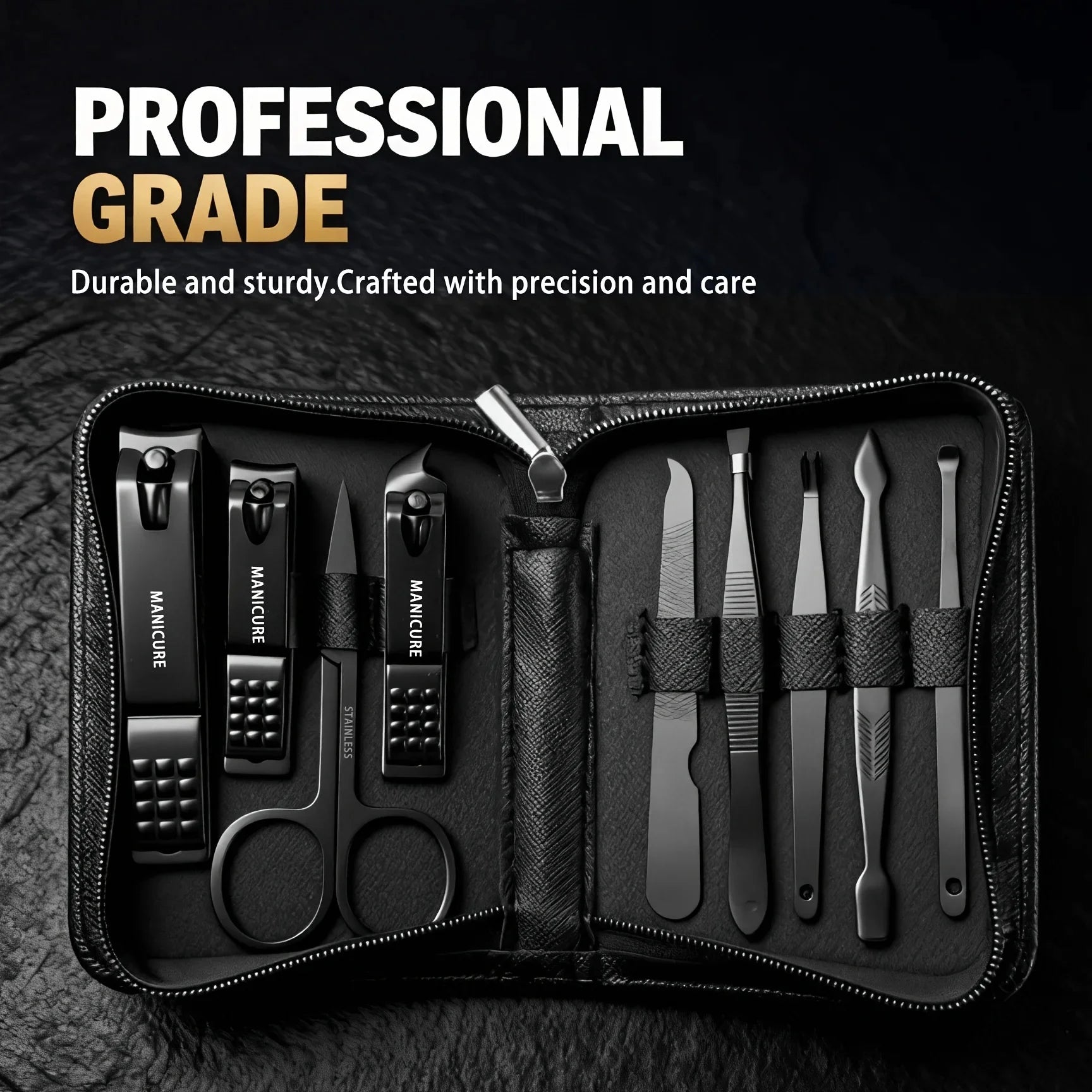 Kit de 9 Piezas para el Cuidado de las Uñas, Portátil, con Cortaúñas, Corta Cutículas, Tijeras para Uñas de los Pies, Lima para Uñas, Pinzas, Ideal para Viajes y el Hogar