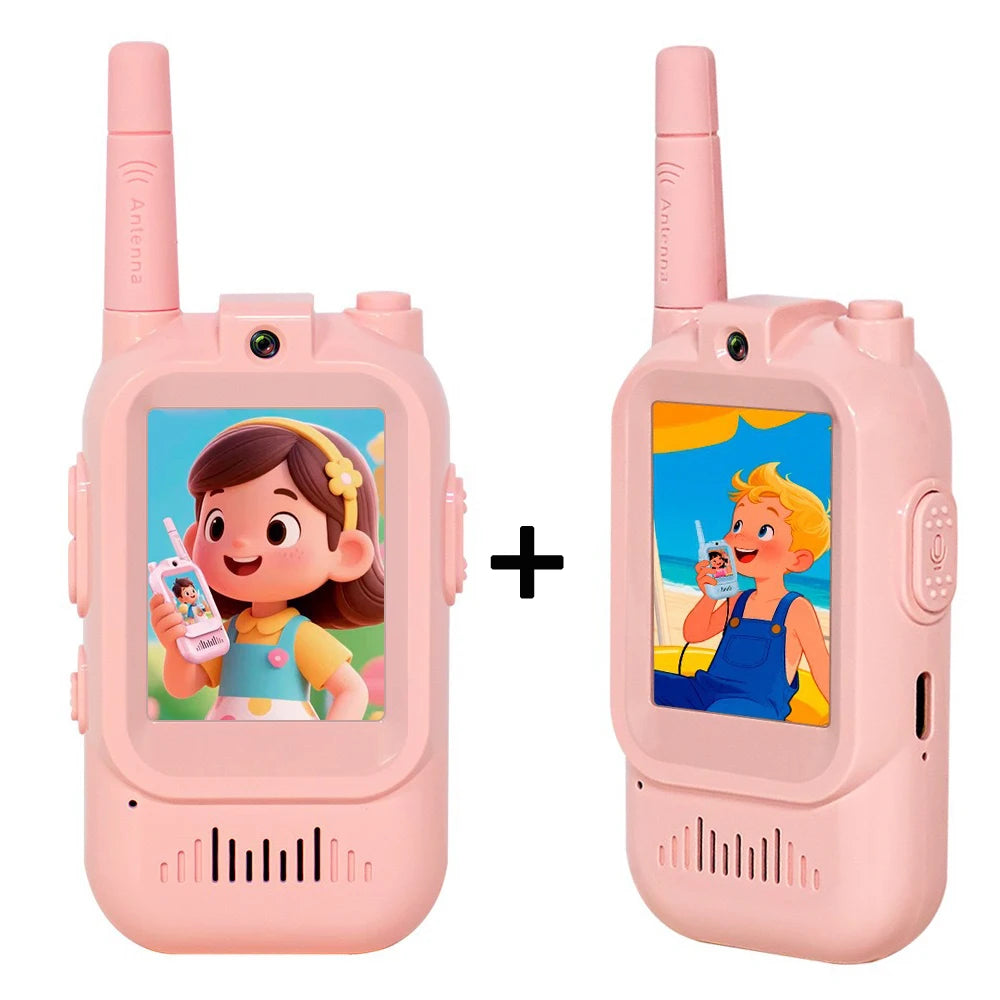Video Walkie Talkie para niños, paquete de 2 juguetes recargables para interiores y exteriores, para acampar, viajar, regalos de cumpleaños