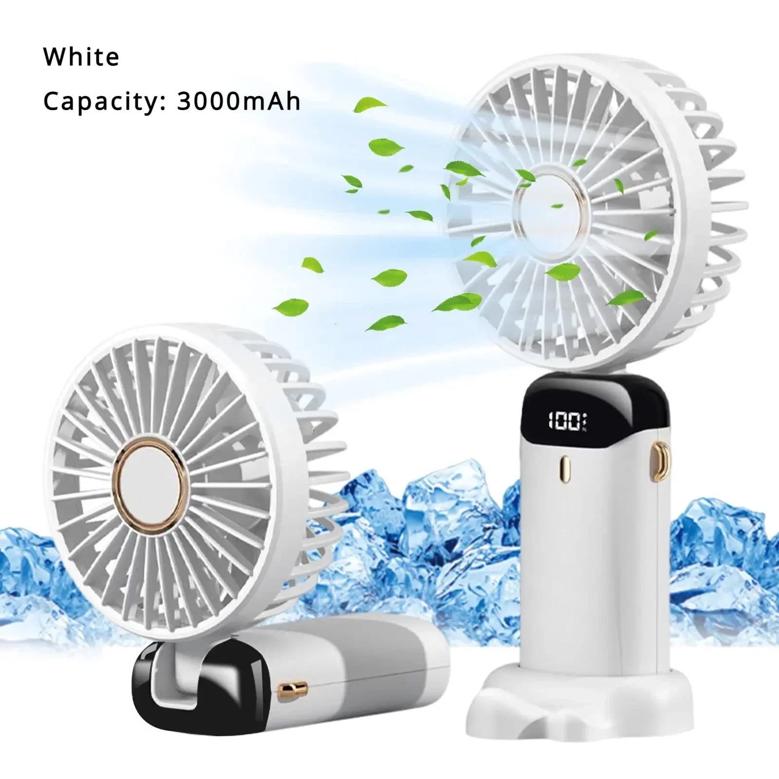 Mini ventilador de mano de 5000mAh, inalámbrico, recargable por USB, portátil, pantalla Digital, soporte para teléfono, ventilador plegable de 5 velocidades para colgar en el cuello
