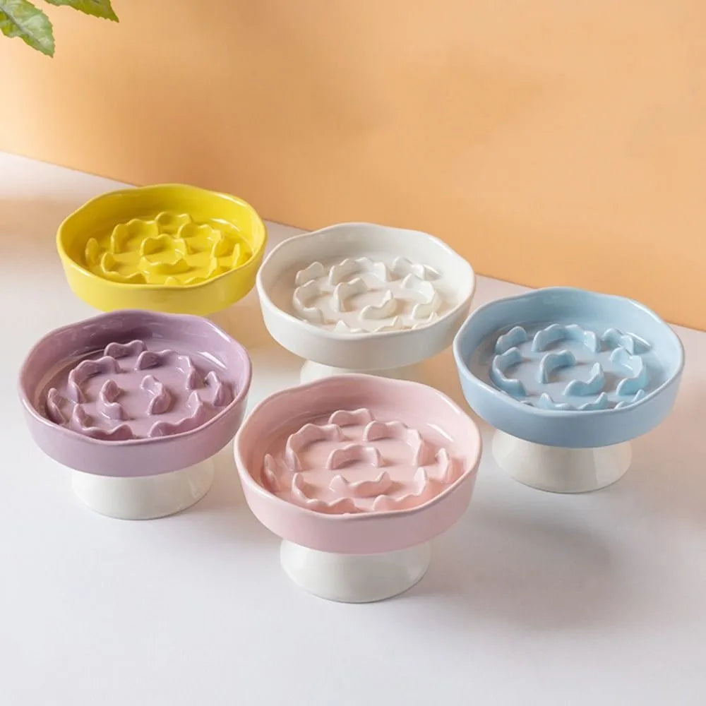 Cuenco de Cerámica para Gatos, Comedero Lento, Lindo, Multiusos, con Base Alta, Gran Capacidad, Antideslizante, Recipiente para Agua y Comida para Perros