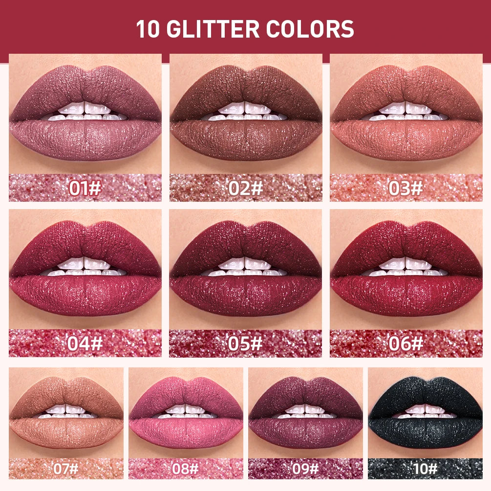 QIBEST-brillo de labios resistente al agua con brillo de diamante, lápiz labial líquido mate, esmalte de labios de perla brillante, tinte labial de larga duración, maquillaje para mujer