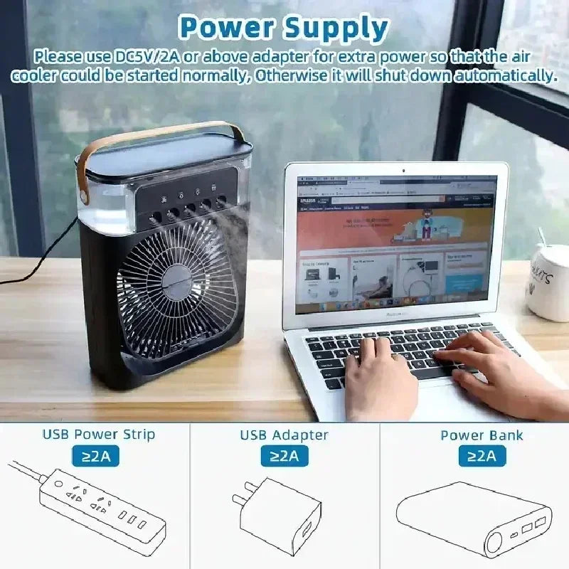 Ventilador humidificador portátil, aire acondicionado, Enfriador de aire pequeño para el hogar, hidromasaje, ajuste de aire portátil para oficina, ventilador de 3 velocidades