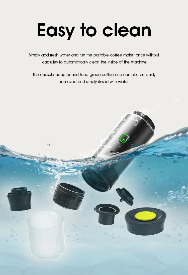 Cafetera Espresso portátil eléctrica inalámbrica para coche y hogar, cafetera para acampar, cafetera de viaje en polvo con cápsula 3 en 1