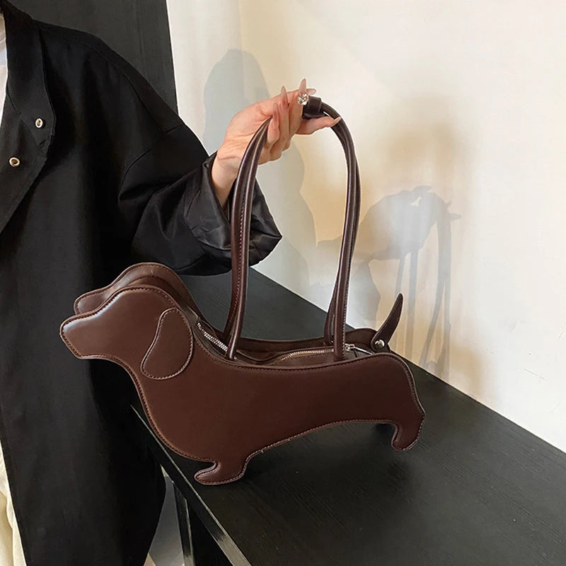 Bolso de hombro tridimensional de perro salchicha, bolso Retro de cuero PU con diseño de bolso para axila para mujer, bolso de viaje de tendencia
