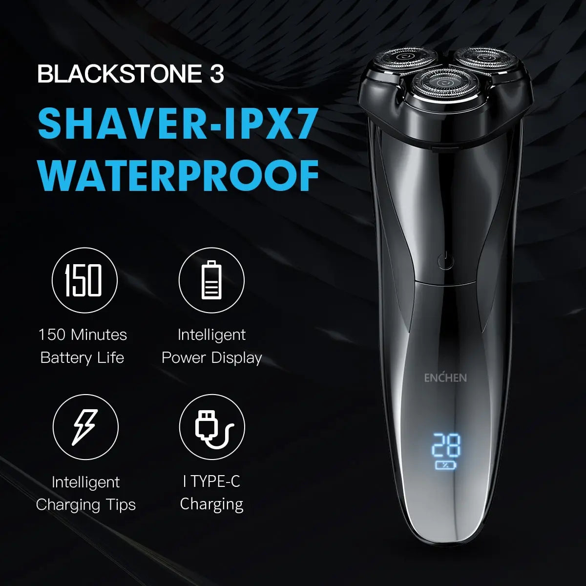 ENCHEN-Afeitadora eléctrica 3D Blackstone 3 IPX7 para hombre, máquina de afeitar resistente al agua, uso Dual en seco y húmedo, batería para Barba y cara, pantalla Digital
