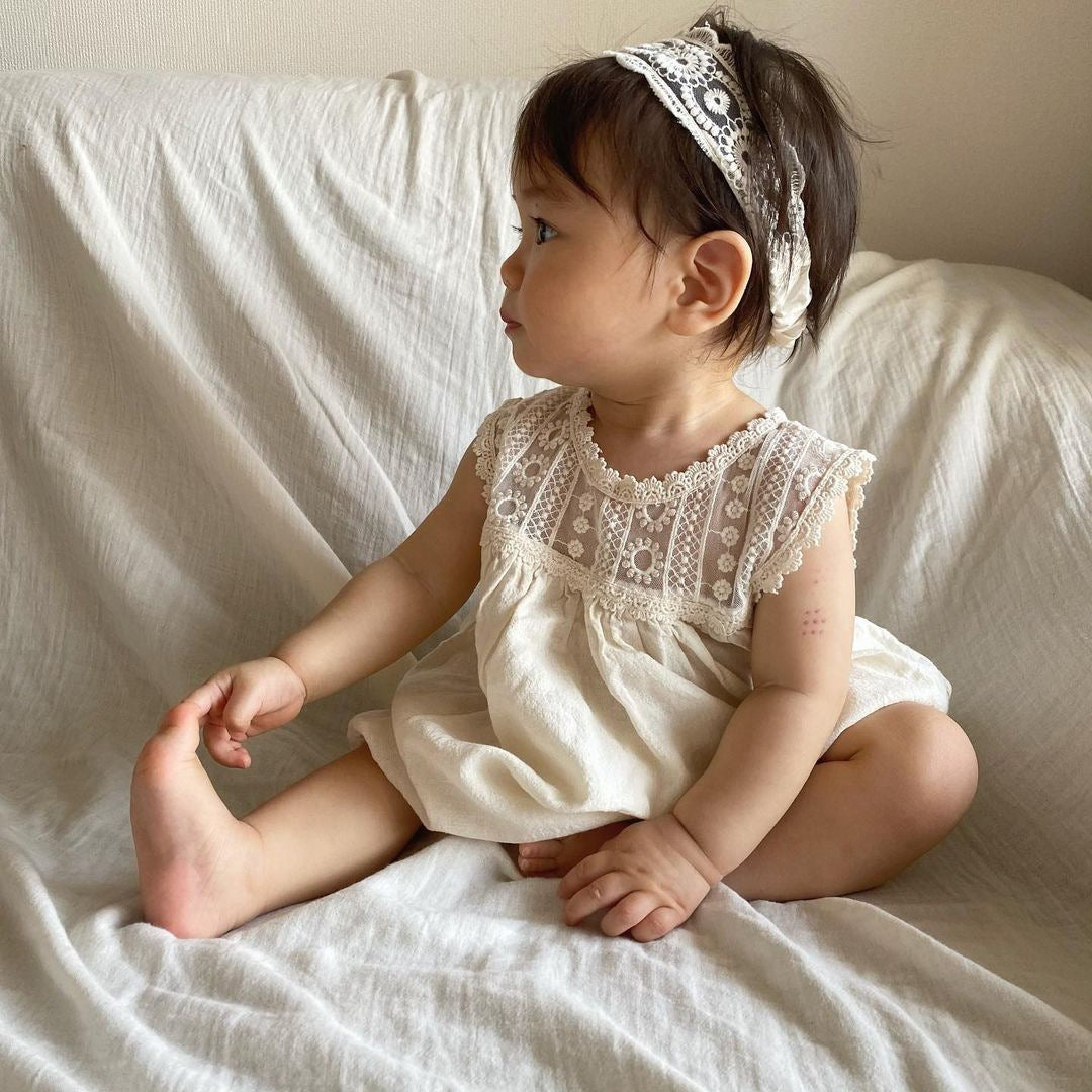Ropa de encaje para bebé 6011B, moda de verano, ropa de una pieza de algodón tejida con flores de encaje para niña, ropa de escalada de princesa
