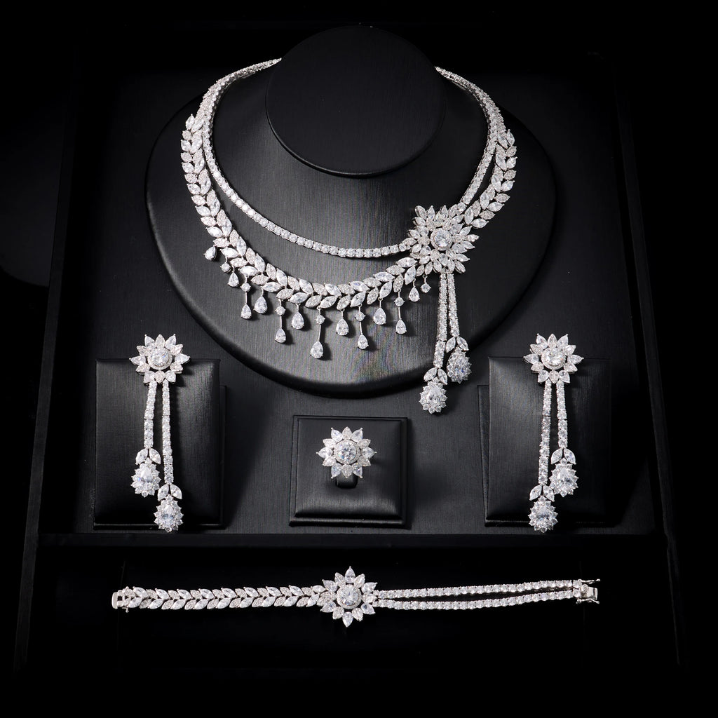 241101 Conjuntos de Collares de Lujo para Mujer con Circonita Cúbica, 4 Piezas, Joyería para Novia, Boda, Compromiso, Fiesta, Festival, Accesorio de Joyería
