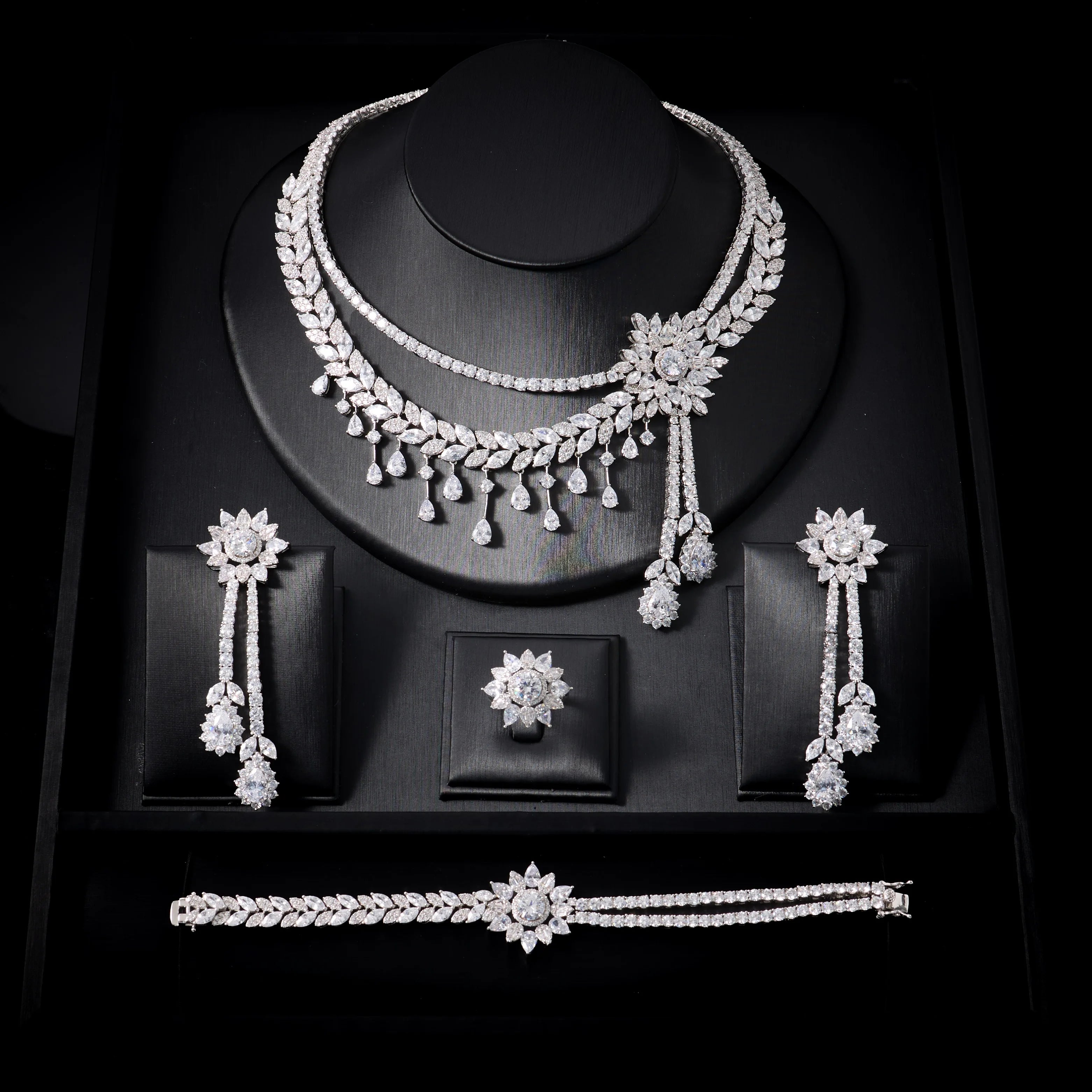 241101 Conjuntos de Collares de Lujo para Mujer con Circonita Cúbica, 4 Piezas, Joyería para Novia, Boda, Compromiso, Fiesta, Festival, Accesorio de Joyería