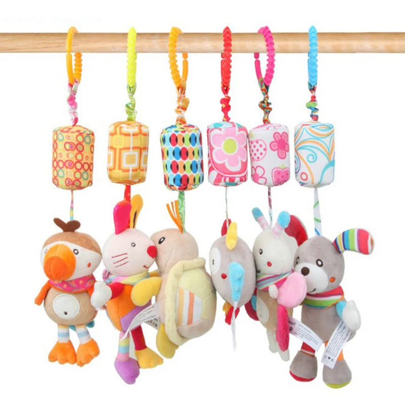 Sonajeros colgantes sensoriales para bebé, juguete de aprendizaje suave, cochecito de animales de peluche, cama de coche infantil, cuna con mordedor para bebés y niños pequeños