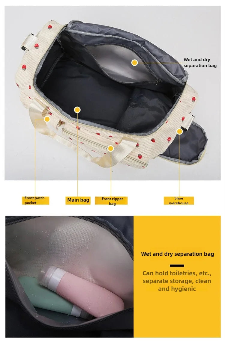 Bolsa de viaje de pana, bolsa de viaje de gran capacidad con compartimento para zapatos, bolsas deportivas para Fitness para mujer, bolsas de lona