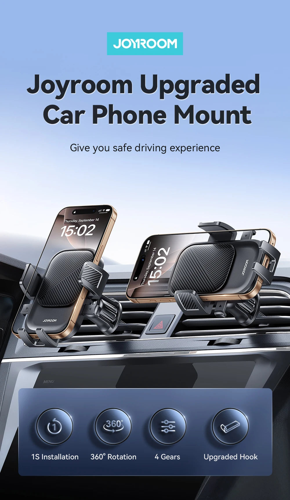 Joyroom Soporte para teléfono para automóvil 360 °   Soporte para teléfono con rotación de ventilación de aire para coche, soporte Universal para teléfono móvil manos libres para teléfonos de 4,7-6,9 pulgadas