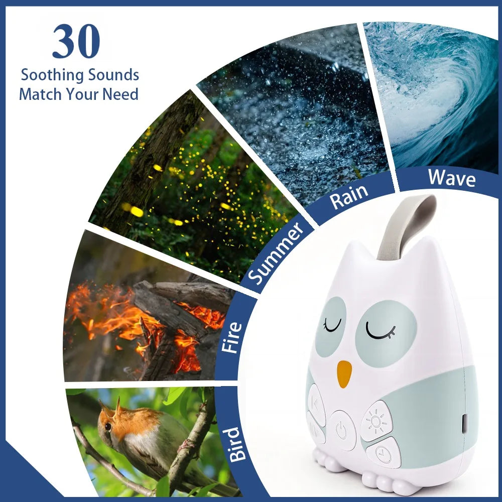 Máquina portátil de ruido blanco de búho para bebé 30, sonido Natural calmante, chupete para niños pequeños, ayuda cómoda para dormir, apto para viajes