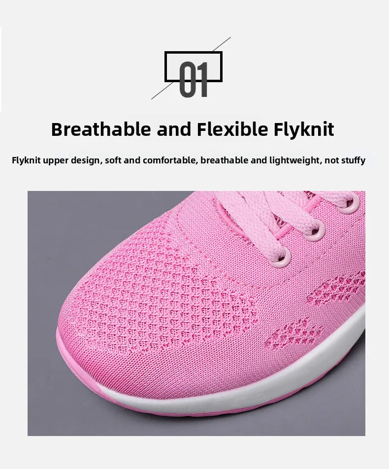 Zapatos deportivos transpirables con amortiguación de aire para mujer, zapatillas informales con cordones cruzados y tacón plano con punta redonda de estilo coreano