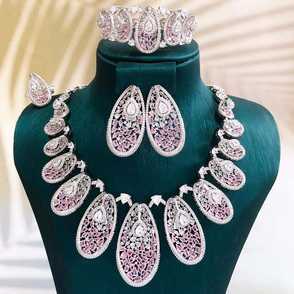GODKI Nuevo Conjunto de Joyería de Alta Gama con Circonita Azul India para Mujer, Set de Collar y Pendientes para Boda, Collar Nupcial de Circonita Cúbica Estilo Dubái 2026
