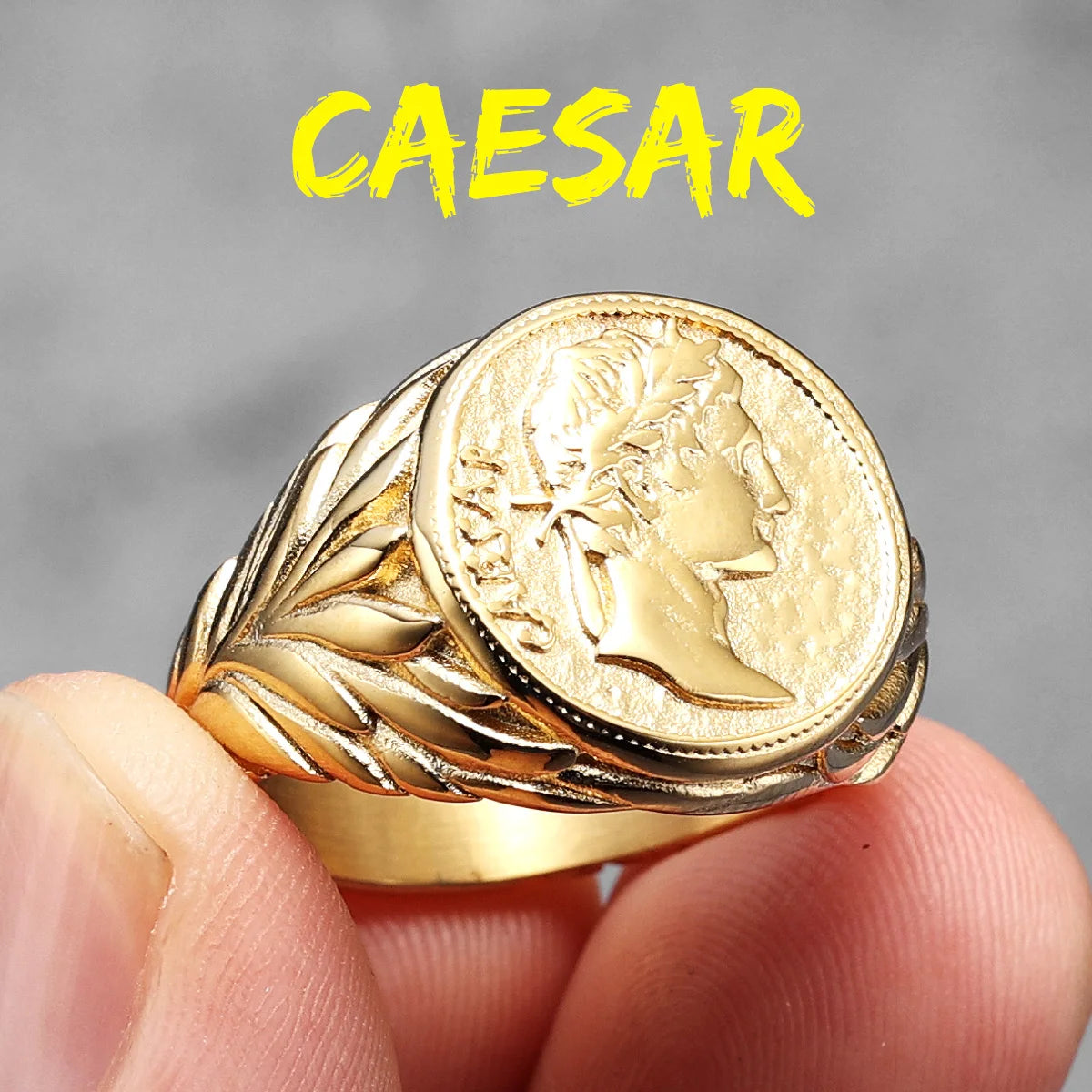 Anillo de cara César, anillos de acero inoxidable 316L para hombres, estatua de la victoria Roma, Punk Rock para motorista masculino, novio, joyería, regalo, triangulación de envíos