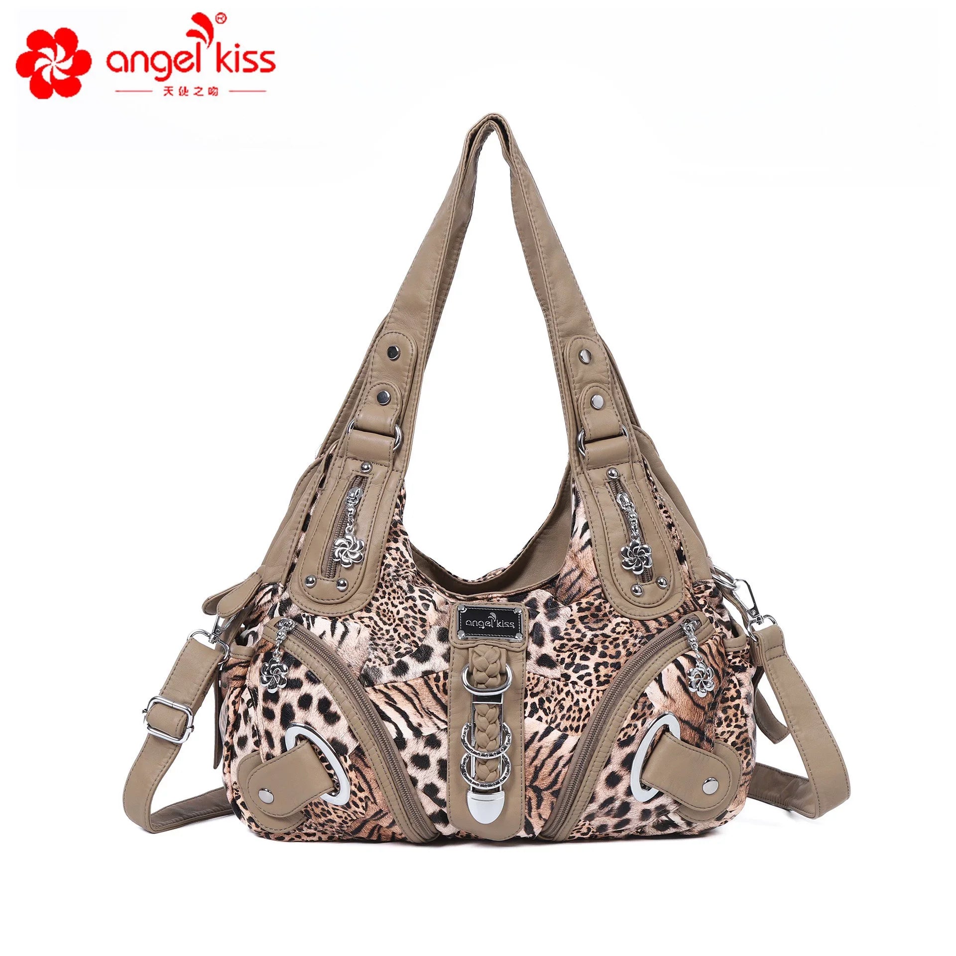 Bolsos de Mano Vintage con Estampado de Leopardo para Mujer, Estilo Punk Biker Y2K, Bolso de Hombro con Asa Superior, Bolsos de Axila para Dama, con Múltiples Bolsillos