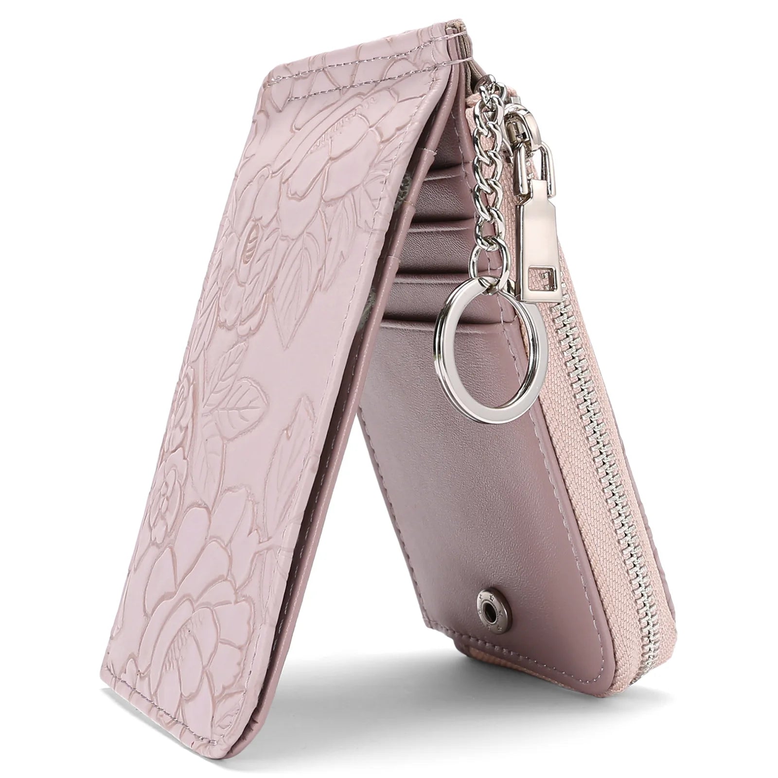 Monedero con cremallera para mujer con diseño en relieve de llavero, múltiples ranuras para tarjetas, billetera de gran capacidad, accesorios de moda