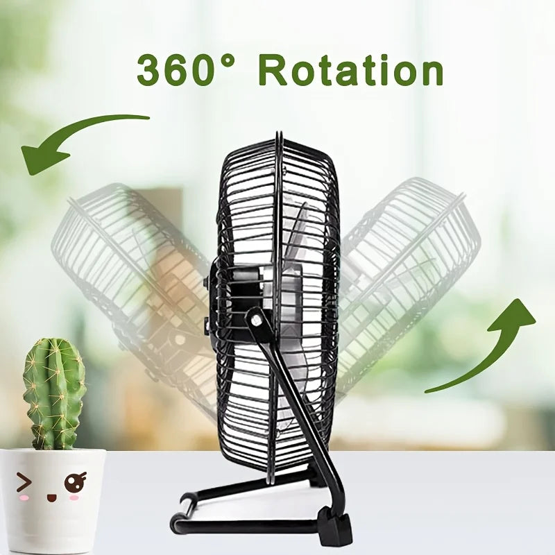Ventilador de escritorio eléctrico USB portátil de 8 pulgadas con 2 velocidades ajustables, 4 aspas para un flujo de aire potente y rotación de 360° °   Ángulo Ajustable