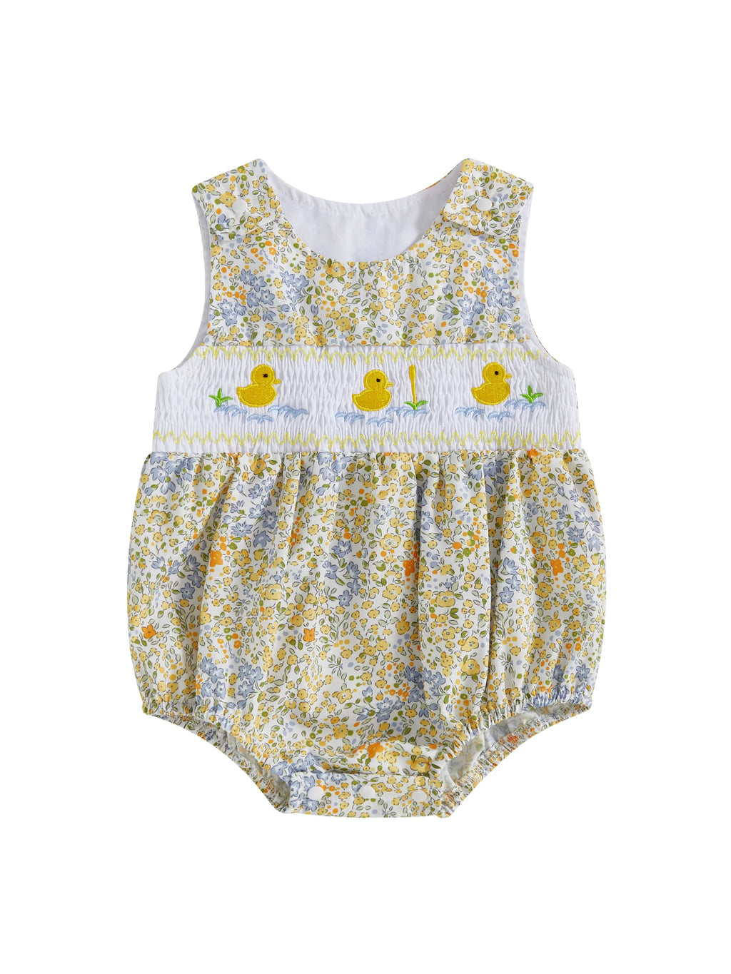 Lindo pelele de verano para bebé niña con bordado de pato, sin mangas, cuello redondo, dulce mono floral, trajes de sol