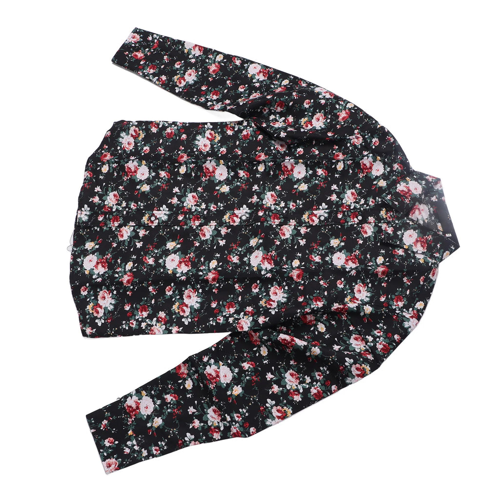 Camisa informal para hombre, blusa con botones y cuello vuelto de manga larga con estampado Floral, camisa con estampado Floral para hombre talla M