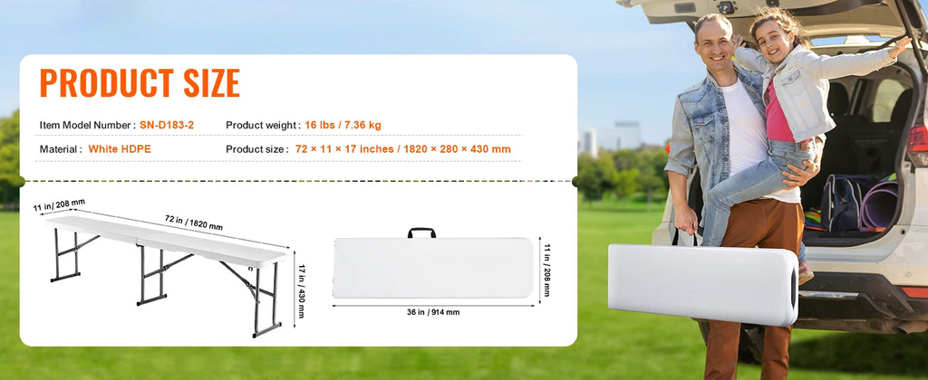 SucceBuy Banco plegable de plástico Banco plegable portátil de 6 pies con asa de transporte para actividades entretenidas de fútbol en el jardín Negro