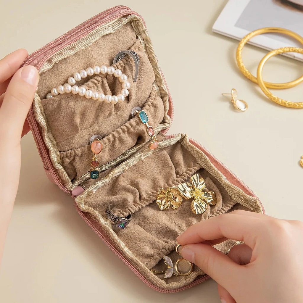 Bolsa de Joyería Portátil de Lujo, Mini Organizador de Viaje con Compartimentos, Estuche Impermeable para Aretes, Pulseras y Anillos