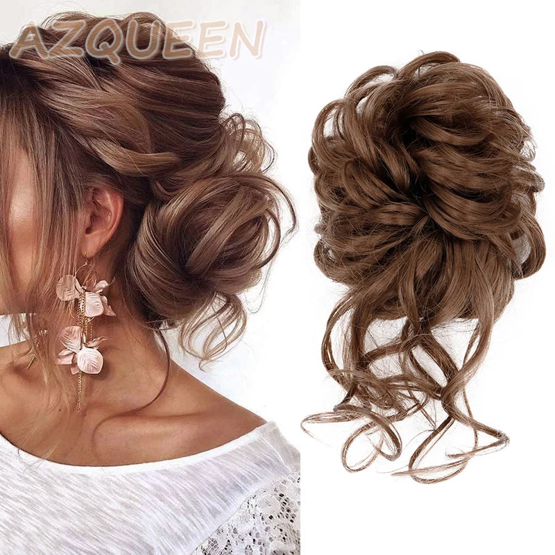 AZQUEEN moño de pelo sintético moño Natural gris desordenado banda para el cabello rizado elástico Scrunchy piezas de cabello falso para mujeres horquillas