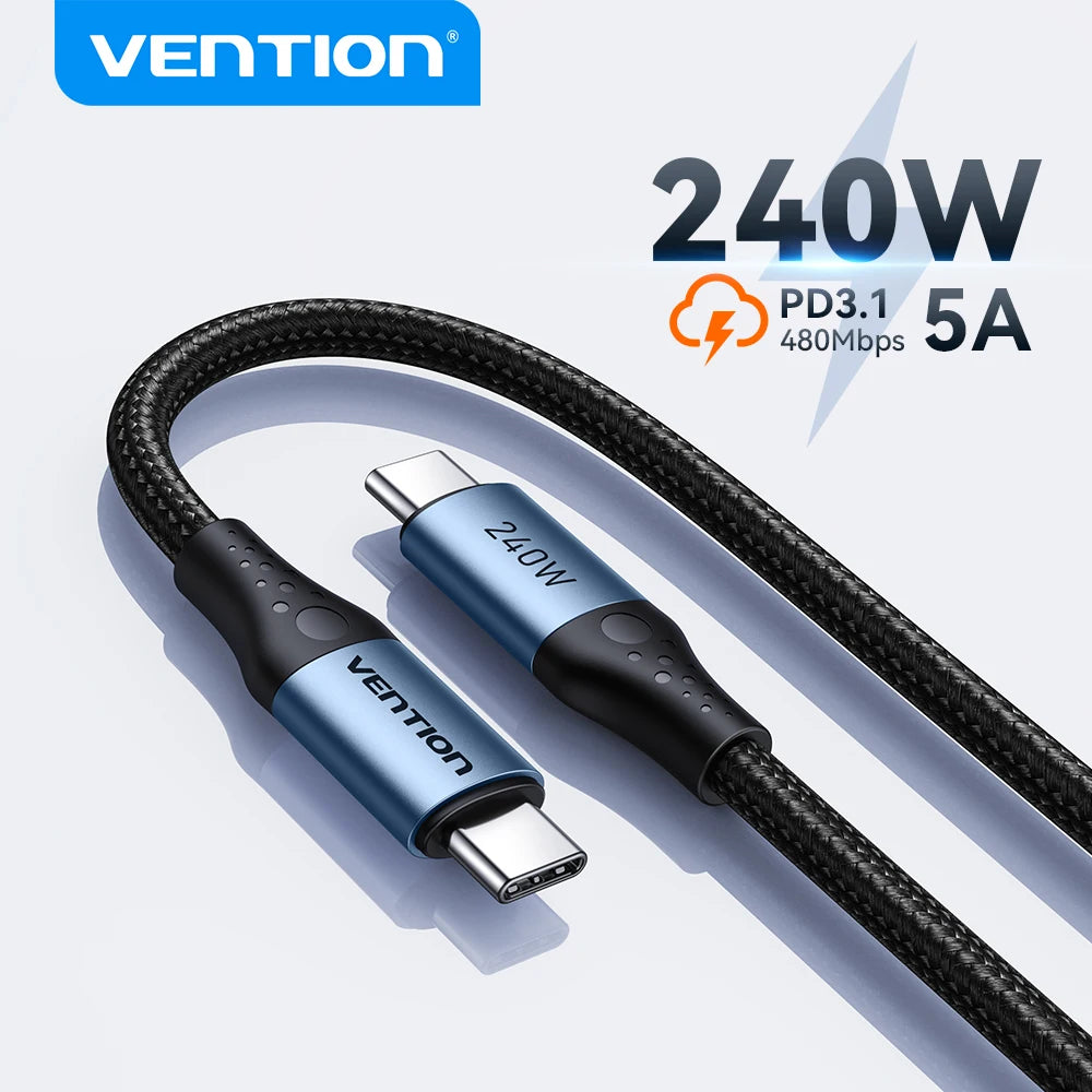 Cable Vention de 240W Tipo C a Tipo C PD3.1, Cable de Carga Rápida USB C a C para Transferencia de Datos, Compatible con MacBook, iPhone 17, 16, 15, Samsung S24, S25, Xiaomi 17