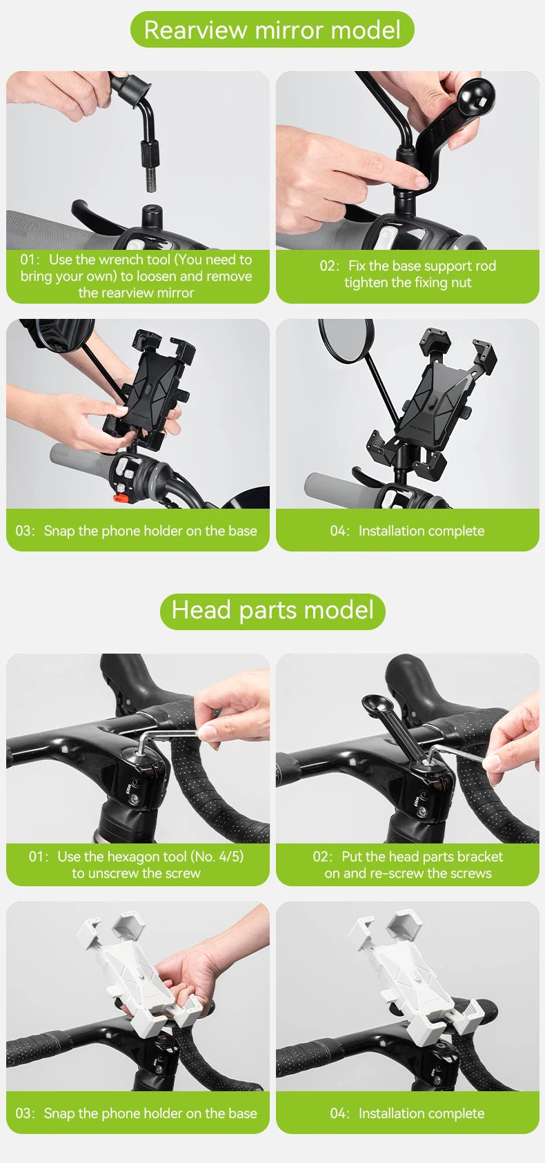 ROCKBROS Soporte para teléfono de bicicleta Monte liviano 4.5-7.2 pulgadas soporte para teléfono inteligente soporte de soporte de teléfonos accesorios para bicicletas