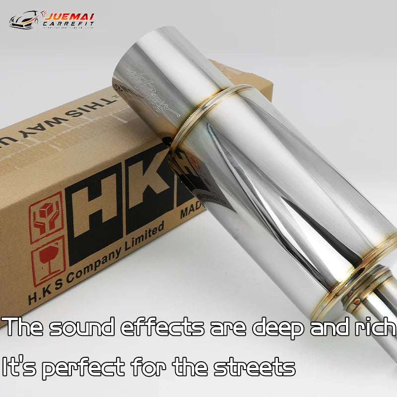 Tubo de escape de coche, piezas modificadas, silenciador HKS, tubo de escape recto, salida Universal 89MM, plata brillante, azul, acero inoxidable 51 63 76mm apto