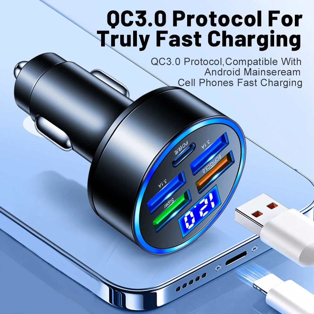 Cargador de coche USB, carga rápida, adaptador de cargador de teléfono móvil para coche 3,0 para iPhone 16 Pro 15, Samsung tipo C PD