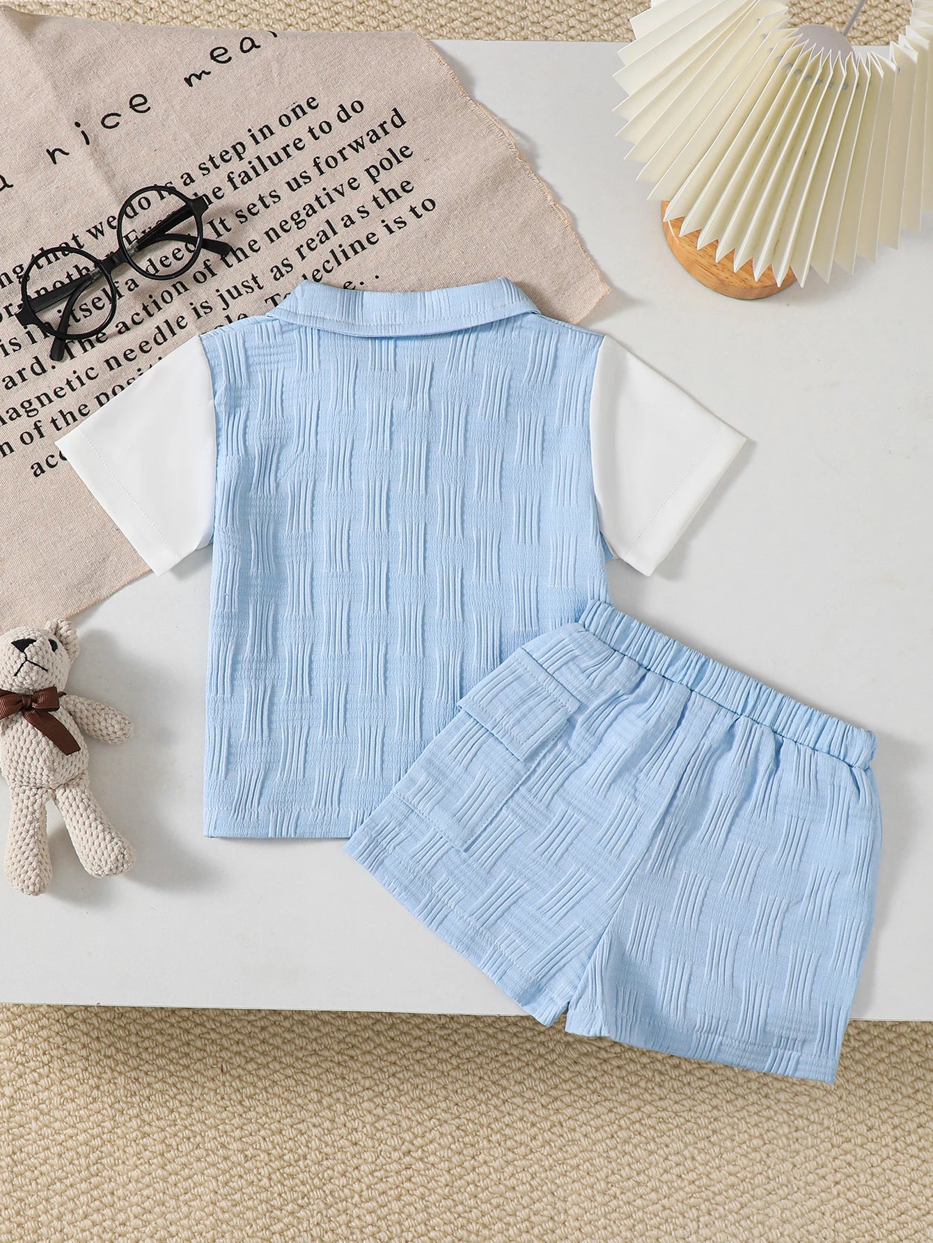 Conjunto de 2 piezas de moda para niños pequeños, conjunto de camiseta de manga corta con bloques de color y pantalones cortos para bebés recién nacidos de 0 a 3 años, ropa informal de verano