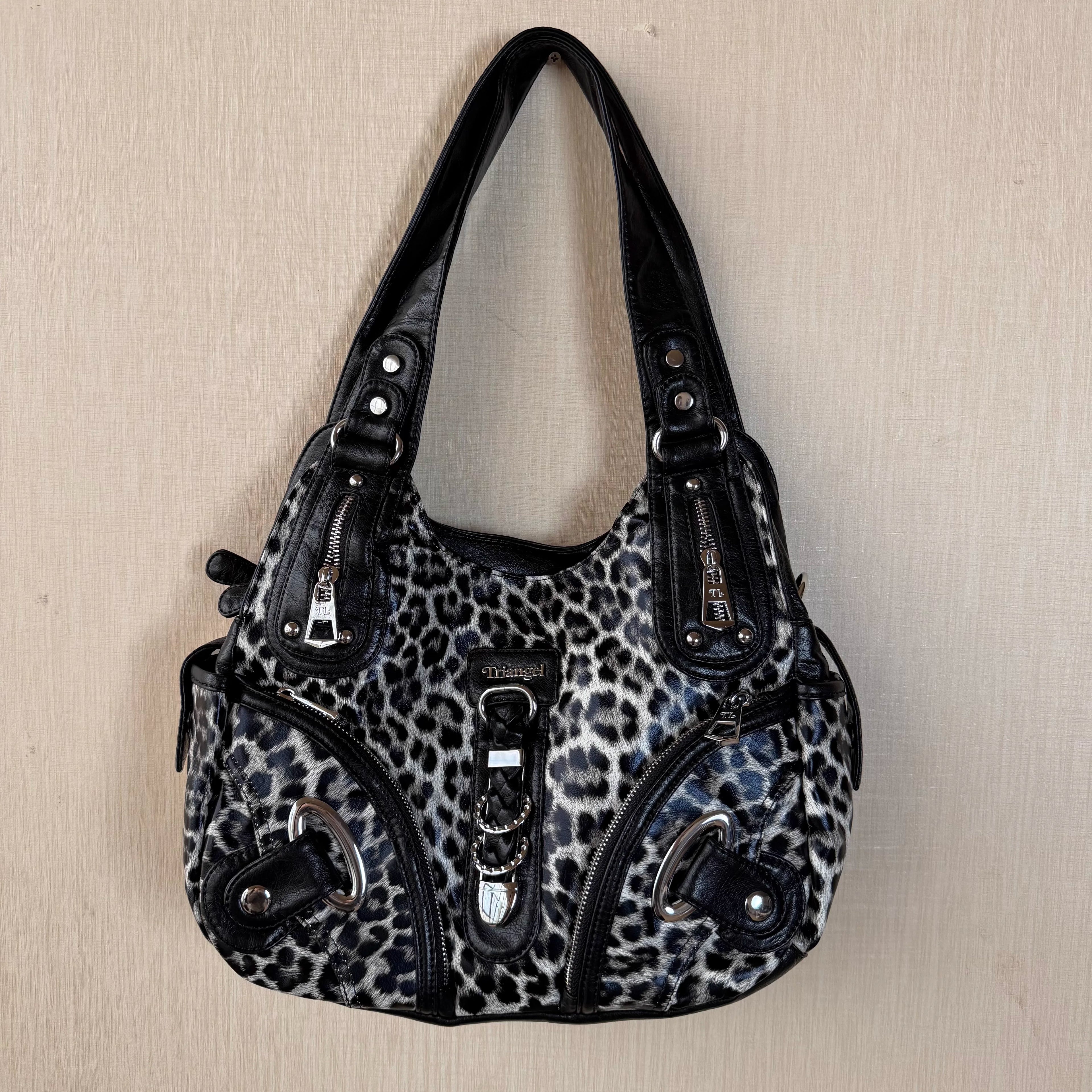 Bolsos de Mano Vintage con Estampado de Leopardo para Mujer, Estilo Punk Biker Y2K, Bolso de Hombro con Asa Superior, Bolsos de Axila para Dama, con Múltiples Bolsillos