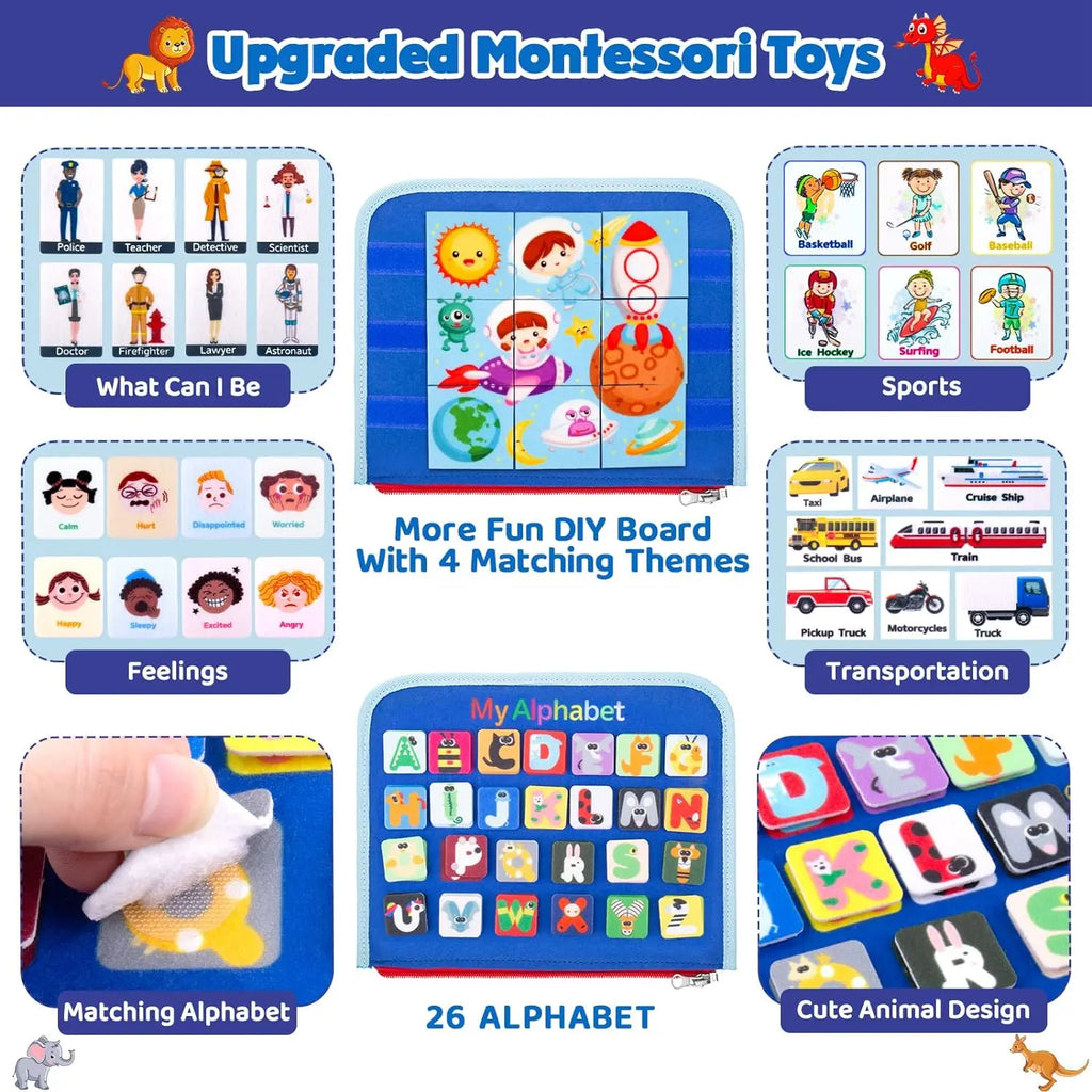 Juguetes Montessori, tablero ocupado, tablero de desarrollo de actividades sensoriales para niños pequeños para habilidades motoras, juguetes educativos de actividades de viaje