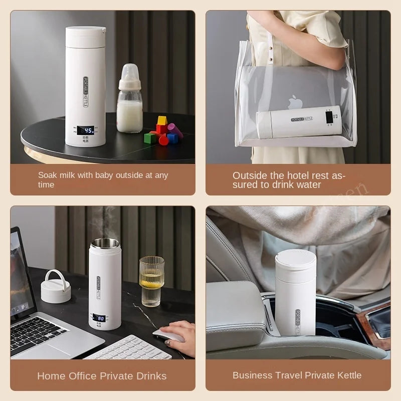 Hervidor eléctrico de viaje de 500ML, hervidor térmico portátil para agua hirviendo rápida, calentador de leche para bebé, hervidores térmicos de acero inoxidable 304