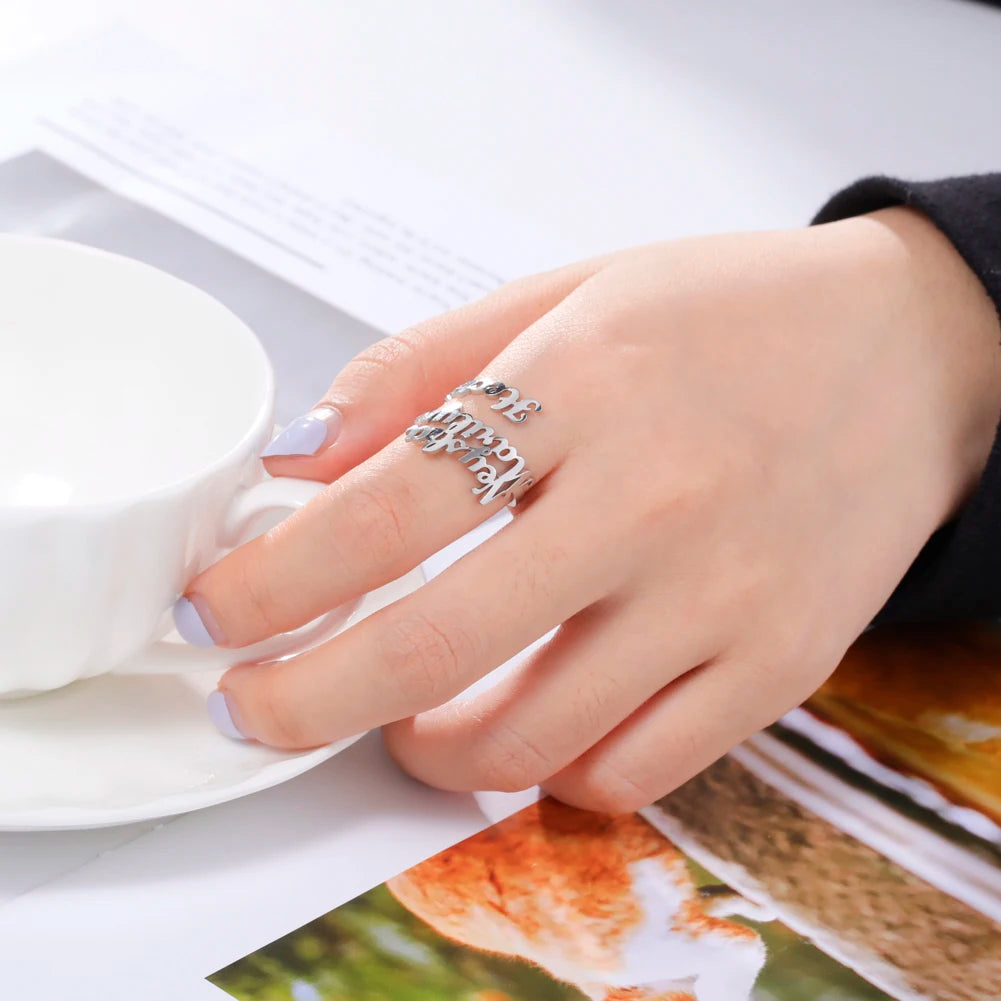 Anillo con nombre personalizado para mujeres y hombres, joyería personalizada para dedo, accesorios de acero inoxidable, anillos con múltiples nombres dobles, regalo familiar