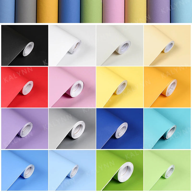 Papel tapiz impermeable de Color sólido, autoadhesivo para habitación, armario blanco y negro, pegatina de pared mate para muebles de cocina, ancho personalizable