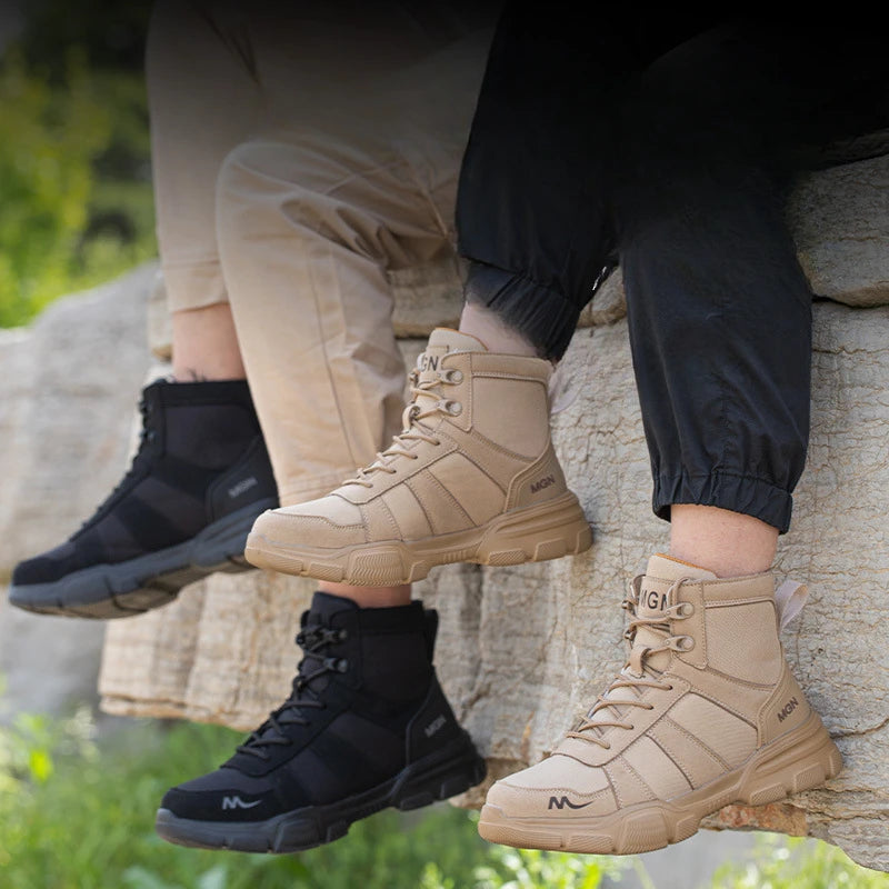 Botas de seguridad indestructibles para hombre, zapatos cómodos con punta de acero, zapatillas antigolpes a prueba de pinchazos, botas de trabajo antideslizantes para hombre