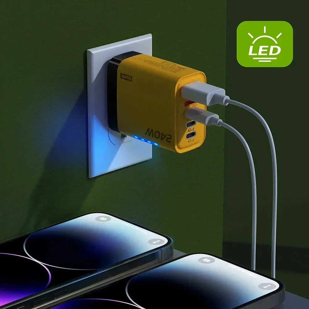 Cargador USB C GaN 5 en 1 de 240W, adaptador de carga rápida para teléfono, PD QC3.0, enchufe europeo/estadounidense/británico, cargador de pared para iPhone, Samsung, Xiaomi