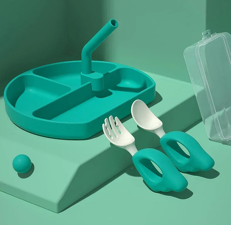 Cuchara, tenedor para bebé, aprender a comer, entrenar, 1-2 años, comer, juego de palillos para bebé, tenedor de comida complementaria, vajilla de plástico