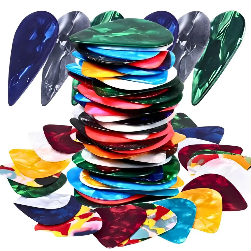 80 púas de guitarra de celuloide perlado, púas de instrumentos de cuerda de superficie lisa y flexible de colores aleatorios para guitarra acústica, guitarra eléctrica, bajo, mandolina, ukelele, accesorio de práctica ide