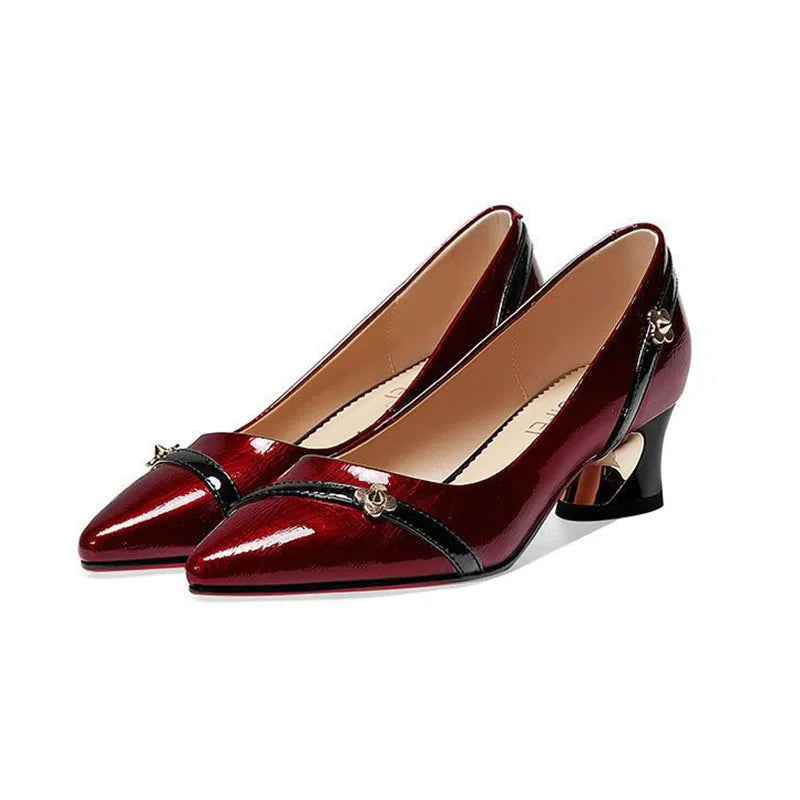 Zapatos de tacón medio grueso de cuero suave para primavera y otoño para mujer, zapatos profesionales con punta estrecha y boca poco profunda